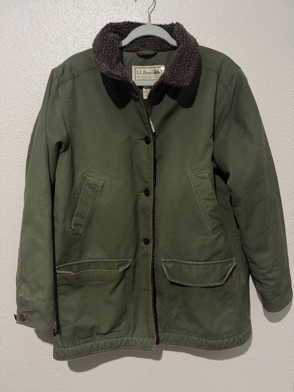 Vintage L.L. Bean Olive Green Utility Jacket with Brown Sherpa Collar